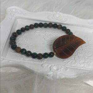 Handmade Yellow and Green Tigers Eye Leaf Bracelet cottagecore boho natural